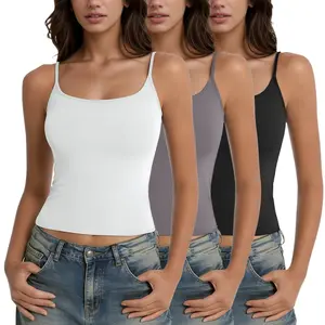 FAIABLE Women's Square Neck Tank Tops 3 Pack Adjustable Spaghetti Straps Sleeveless Basic Tops
