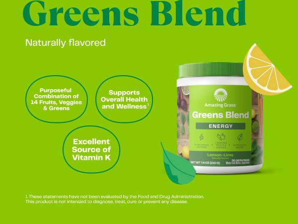 Amazing Grass Greens Blend Energy Lemon Lime, 7.4 Oz, 30 Servings Healthcare Supplement Dietary Powder Amazing Grass Greens Blend Energy Lemon Lime, 7.4 Oz, 30 Servings Healthcare Supplement Dietary Powder