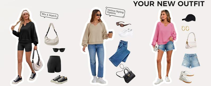 Imily Bela Womens Casual Sweatshirt Oversized Lantern Long Sleeve V Neck Lace Loose Fit Fall Pullover Tops