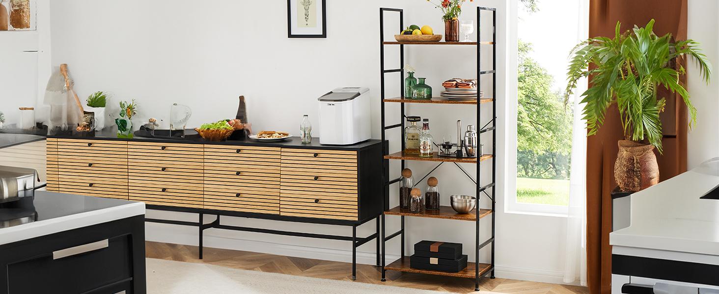 【Deal】Sweet Furniture 5 Tier Bookshelf: Modern Industrial Corner Storage Organizer for Bedroom, Home Office-Tall Bookcase for Books, Garage Kit, CDs, Movies