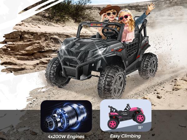 Hikole 24V 4WD Ride On UTV for Big Kids – 2 Seater Electric Car w/ Remote, Music, Lights & 4x200W Motors