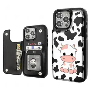 Cow print Pattern Phone Cases Compatible For With iphone 17 16 15 14 13 12 PRO PLUS MAX AIR PU Black Brown Pink Durable Flip High quality Leather Credit Card Bag Holder Mother Gift Wallet Shockproof Anti-Drop Full Protection Shell Cover Cross Fidget