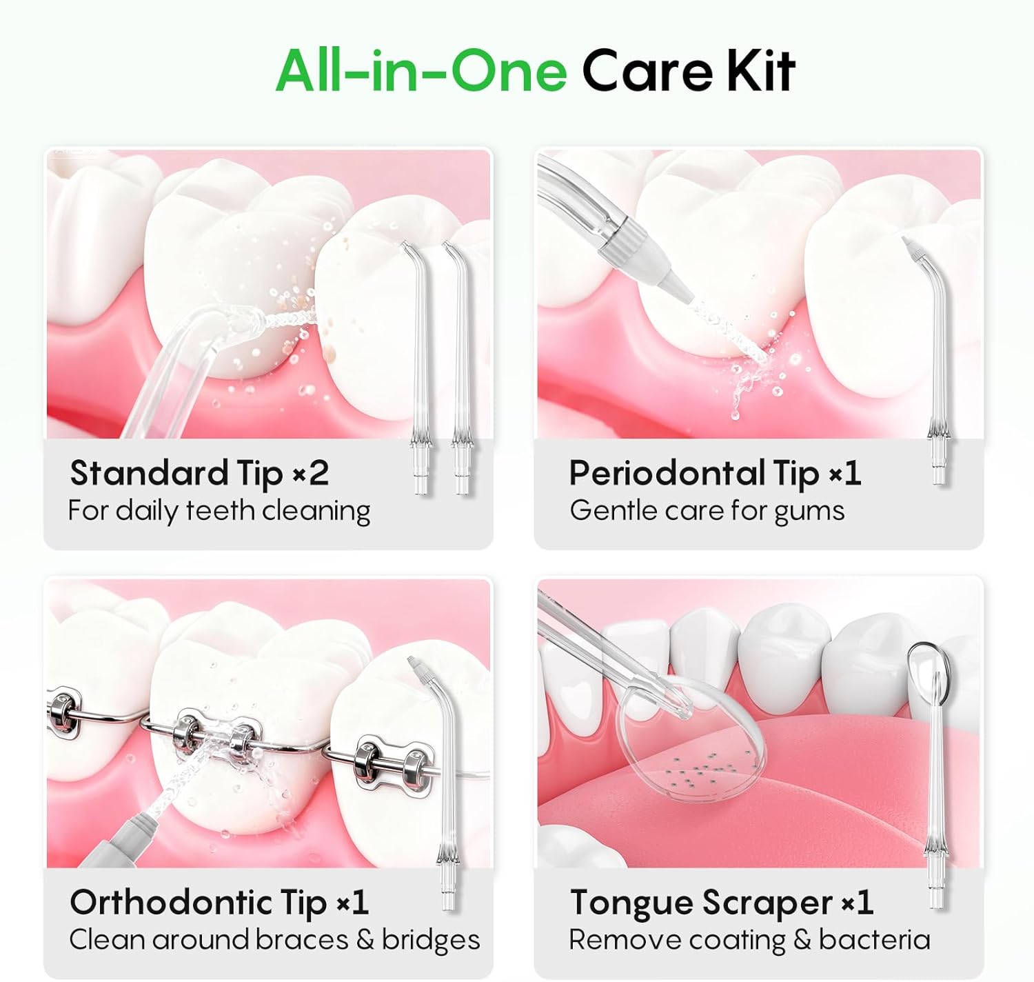 Water Dental Flosser 50-Day Battery, IPX7 Waterproof, 5 Tips, 300ML Oral Irrigator for Braces & Sensitive Gums | Deep Plaque Removal, 4 Modes