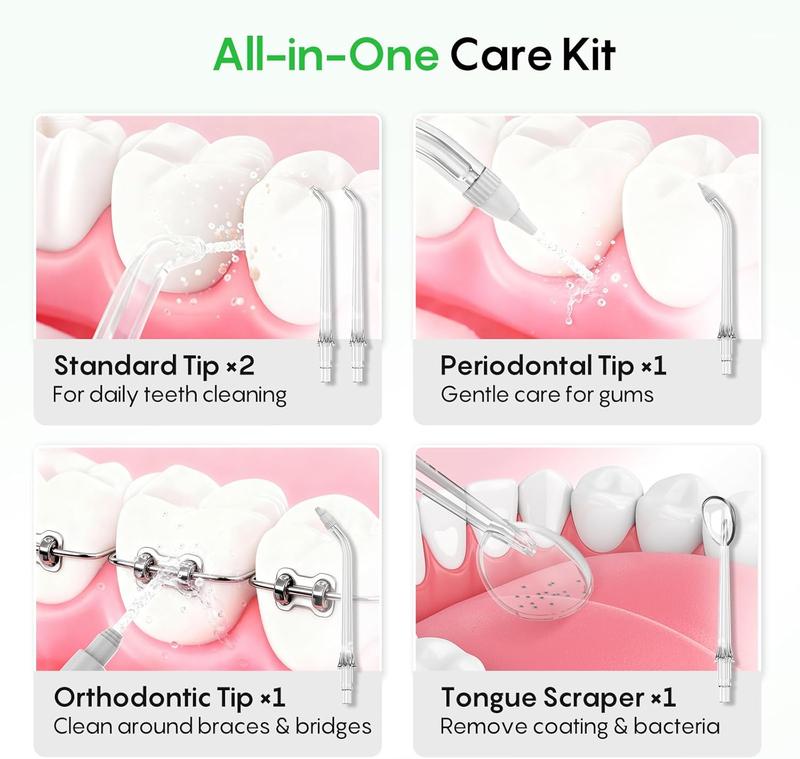 Water Dental Flosser 50-Day Battery, IPX7 Waterproof, 5 Tips, 300ML Oral Irrigator for Braces & Sensitive Gums | Deep Plaque Removal, 4 Modes