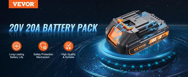 VEVOR 20V 4.0Ah Lithium-Ion Battery - High-Capacity Replacement Battery Pack for Power Tools Batteries, Compatible with 20V Cordless Power Tools