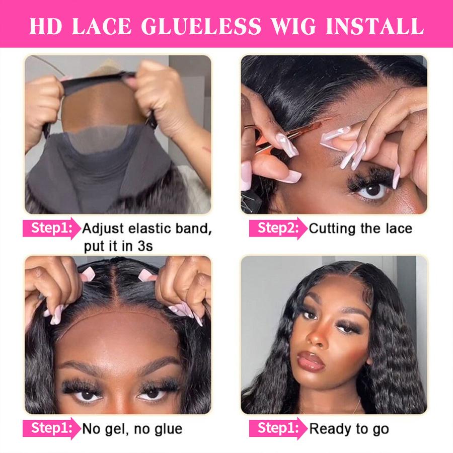 Glueless Wigs Human Hair Pre Plucked Pre Cut 6x4 5x5 Hd Lace Closure Wear and Go Deep Wave Curly 13x4 13x6 Lace Front Wigs for Black Women Wet and Wavy Natural Hairline