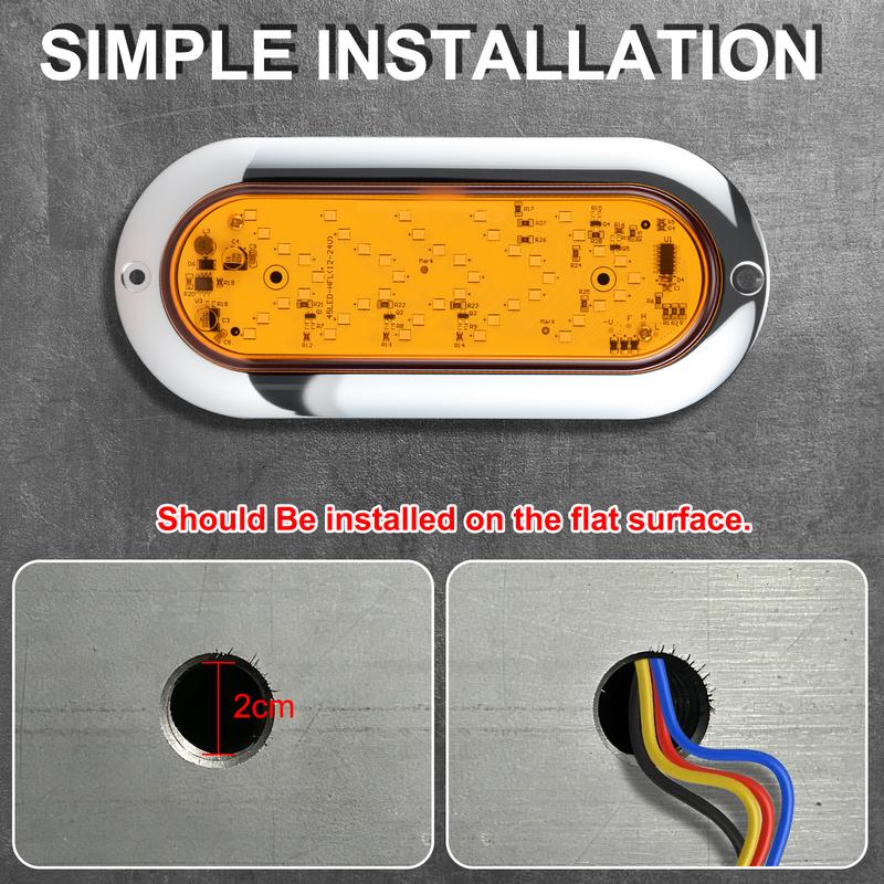 2 Pack 6 Inch Amber Oval Sequential ARROW 45LED Pointing Light 12V 24V DC Turn Signal Tail Indicator Marker Light with Chrome Bezel, Sealed Waterproof for Truck, Trailer, Dump Truck, Bus