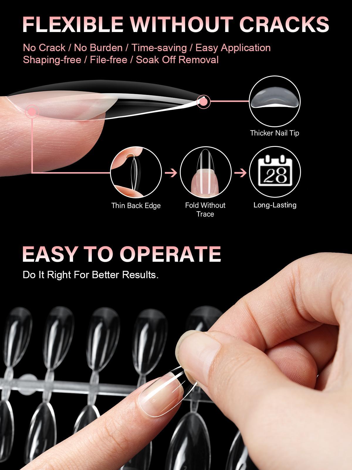 Aillsa 2.0 Upgraded Soft Gel Clear Nail Tips - Built-in C-curve Medium Almond Nail Extension 168pcs Pre-sculpted clear 14 sizes Acrylic Nails Designed for Flat Nail Sculpted Almond acrylic press gel x nails Nailcare birthday&valentine's day gifts for Girl