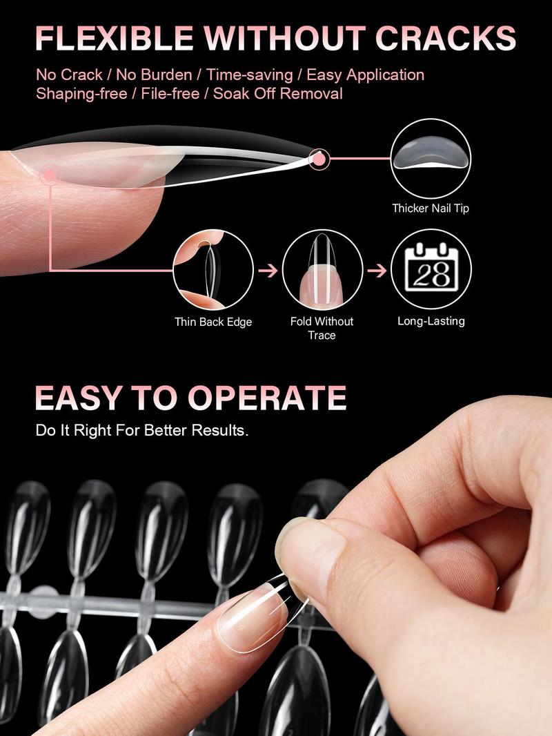 Aillsa 2.0 Upgraded Soft Gel Clear Nail Tips - Built-in C-curve Medium Almond Nail Extension 168pcs Pre-sculpted clear 14 sizes Acrylic Nails Designed for Flat Nail Sculpted Almond acrylic press gel x nails Nailcare birthday&valentine's day gifts for Girl