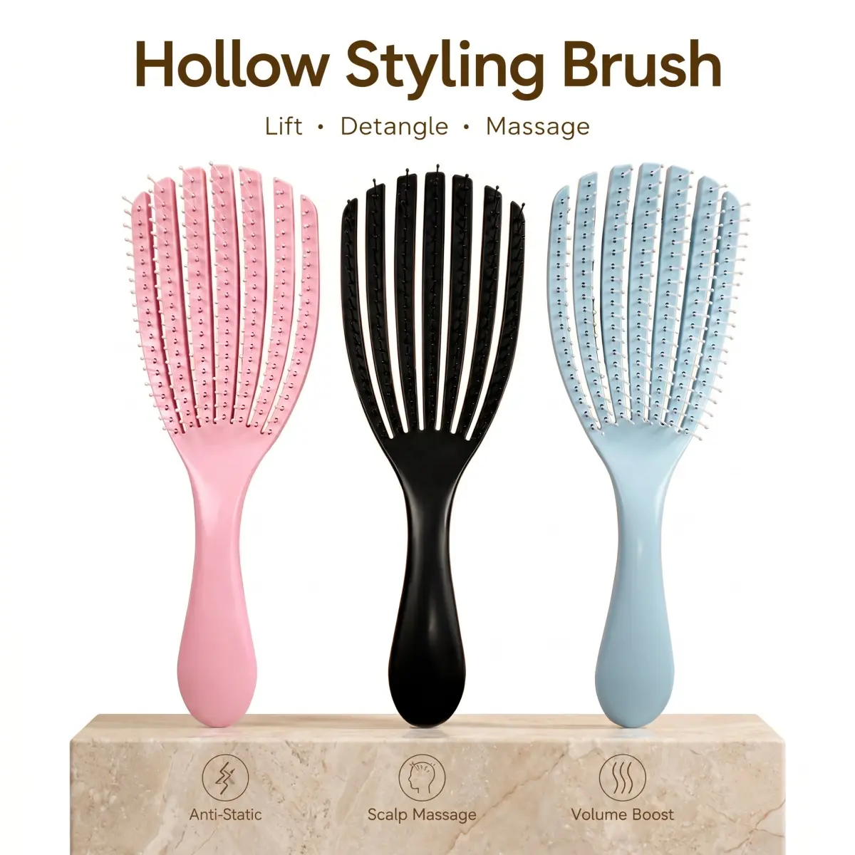 Adult Dual-Level Staggered Teeth Detangler Brush - Hollow Styling Brush with Massage Function, Anti-Static, Ergonomic Compact, Frizz Control, Wet/Dry Knot Remover, Hair Growth Support, Volumizing Blowout Tool, Unisex Party Bag Gift for Home & Festive Use