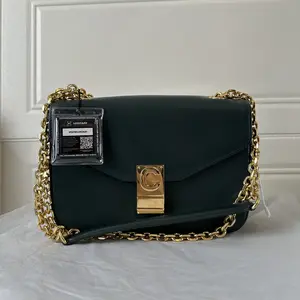 Pre-owned Celine Calfskin Shoulder Bag C Bag Dark Green Gold Tone Hardware 53520280