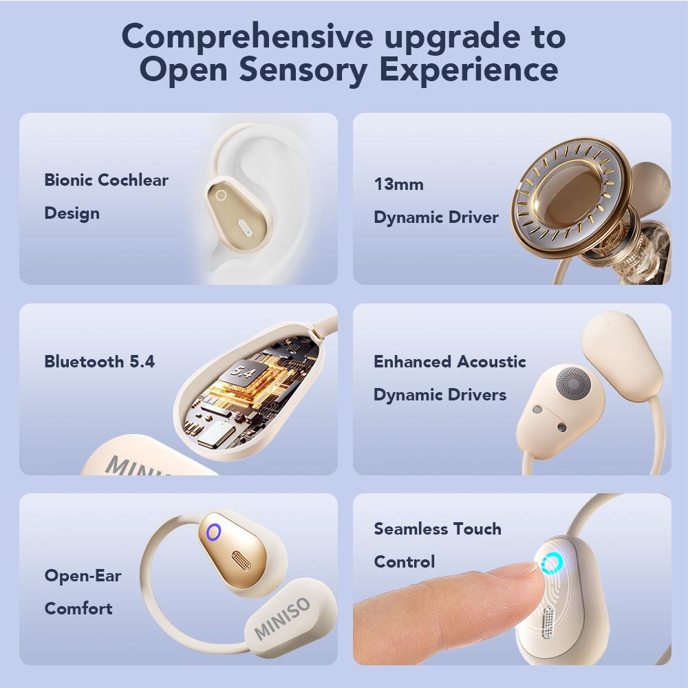 MINISO M97 Bluetooth Earbuds,Wireless Earphones,OWS Open Ear Earbuds,Bluetooth 5.4 Earphones,Clear Calls ,Touch Control.