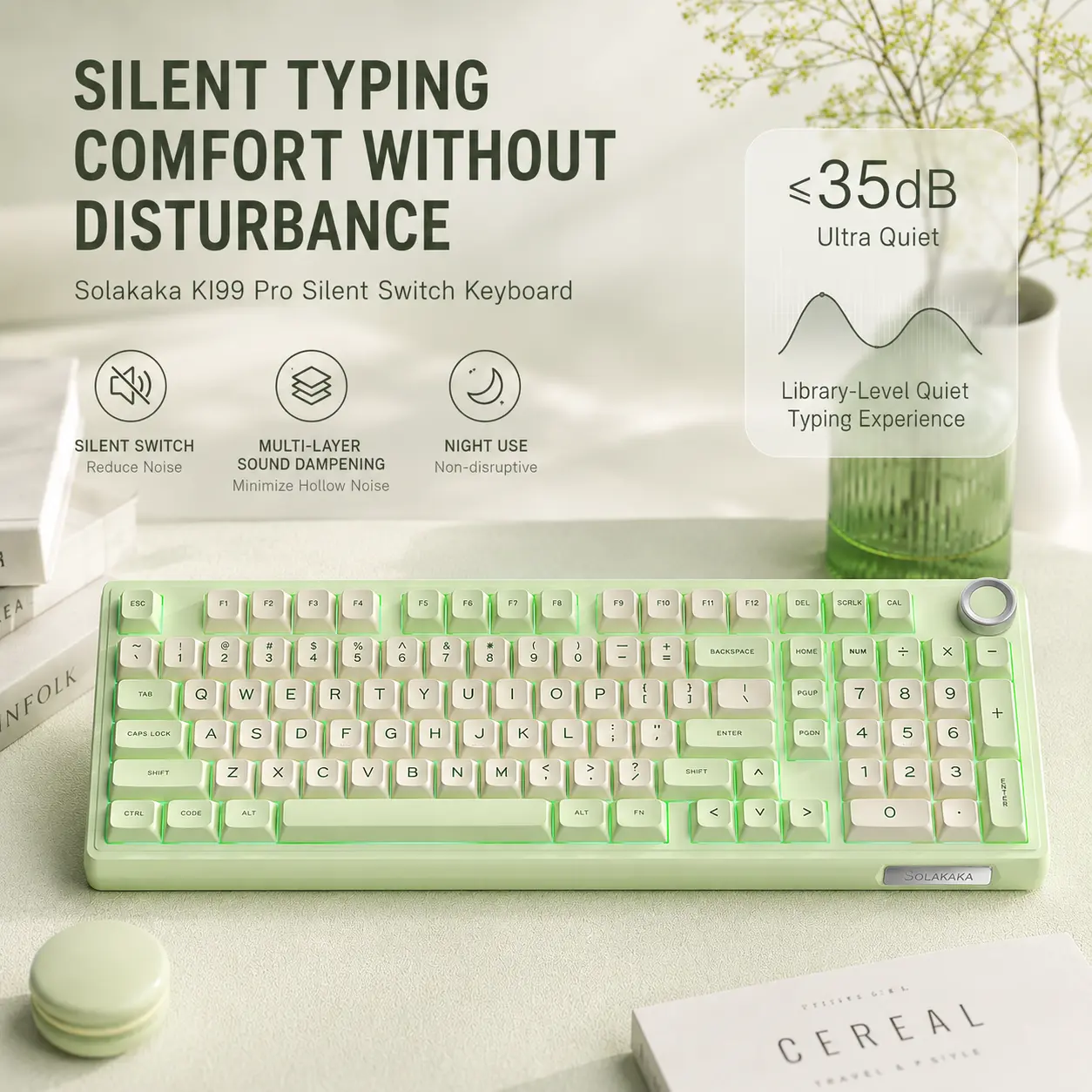 SOLAKAKA KI99 Pro Silent Wireless Mechanical Keyboard Quiet Switch Hot Swappable Silent Keyboard with RGB Backlit Gasket Structure Computer Gaming Keyboards Avocado Green,back to school,back to school shopping,back to school,back to school haul