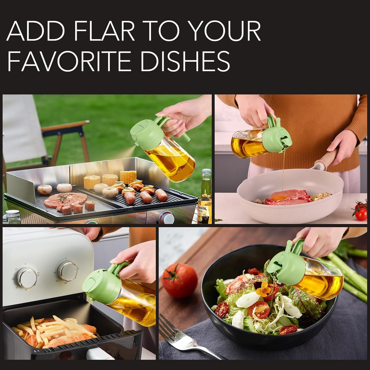 Multi-Function 2-in-1 Oil Dripper and Sprayer Kitchen Oil Dispenser for Cookware and Air Fryers Accessory for Salads, Grilling, Frying, and Baking