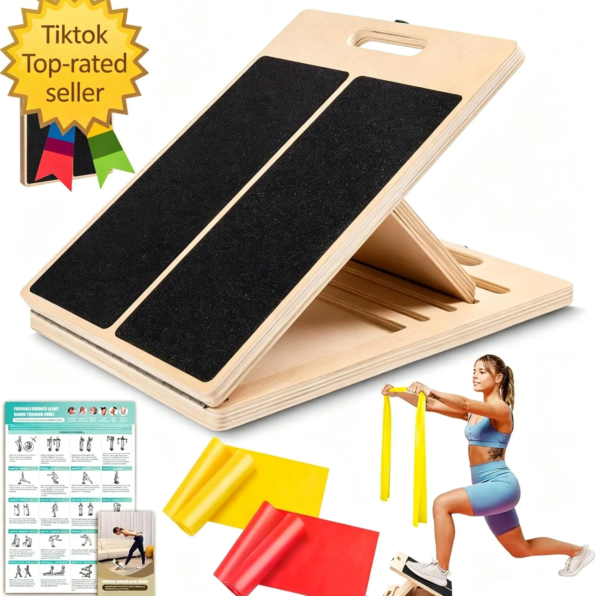 Homhut Wooden Adjustable Incline Calf Stretcher Slant Board - Home Gym Workout Equipment for Physical Therapy, Ankle-Heel-Leg Stretching