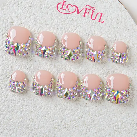 Lovful Square Short Length 0.8'' Cute Handmade Acrylic Press-On Nails Collection|10PCS Reusable,Salon Quality, H12-H314 Glitter Rhinestones #SohoChic