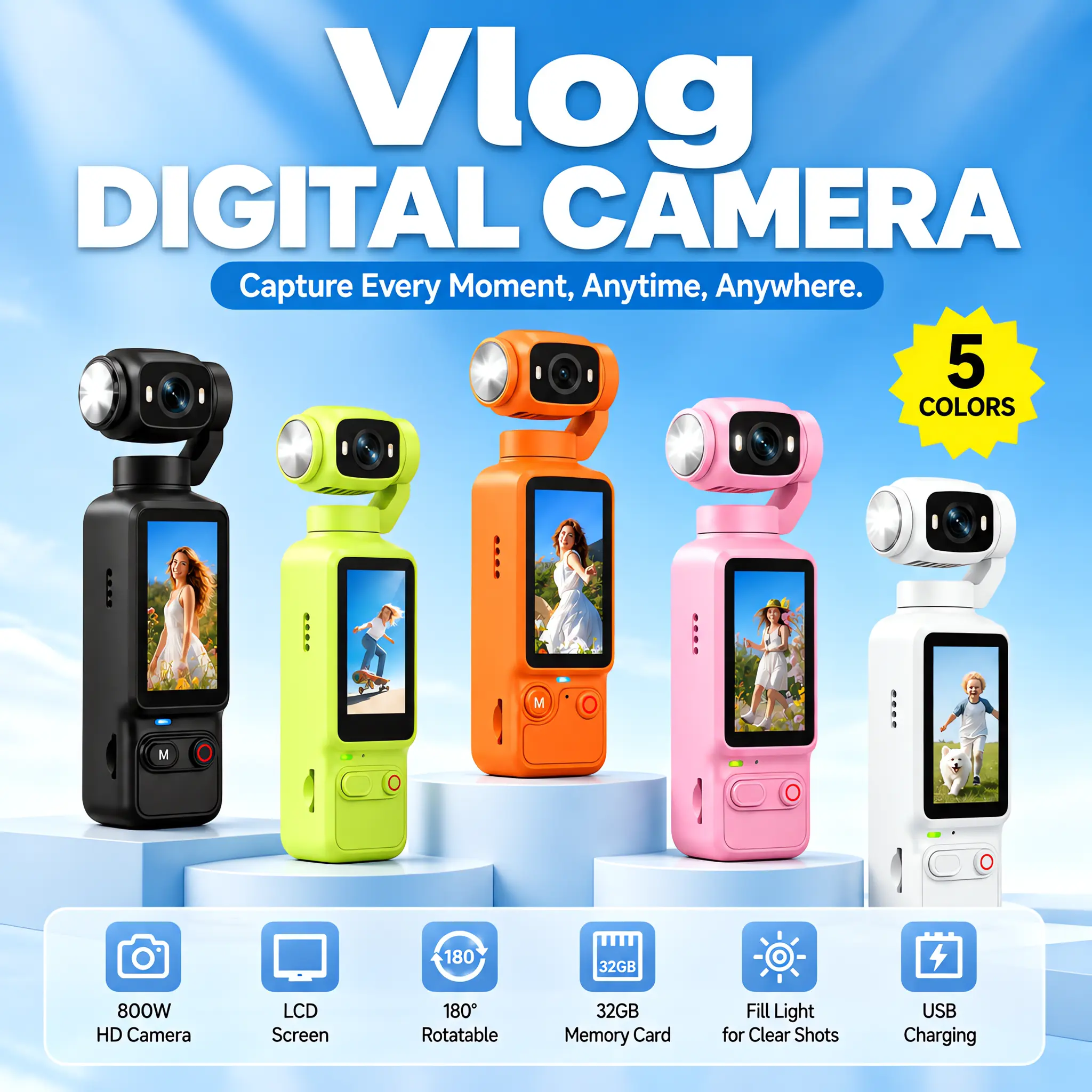 Upgraded Vlogging Camera with 32GB Card, Video Recorder, Digital Vlogging Camera with 180° Rotating Lens, Full Body Camera for Vlogging, Travel & Daily Life Recording, Camcorder, Christmas Gift Pink