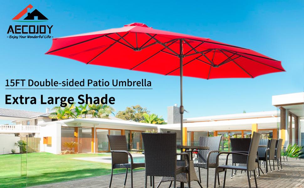 AECOJOY [No Base] 4.5m Garden Umbrella Double-Sided Patio Beach Umbrella with Crank Air Vents,12-Rib Rust-Free Powder Coated Steel,Waterproof &Anti-UV Outdoor Modern Design Aesthetic Lounge