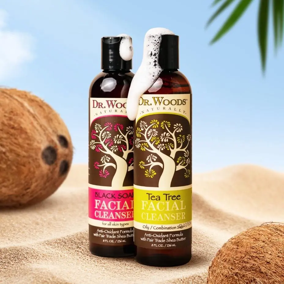 Dr. Woods | Facial Skincare Collection | Black Soap & Tea Tree Facial Cleansers, Shea Oil Facial Serum & Cleanser Bundle | Daily Face Wash, Hydrating Serum, Moisturising Facial Oil, Deep Cleansing, Gentle Skincare, All Skin Types, Vegan & Cruelty-Free