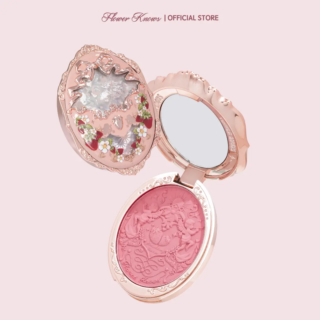 Flower Knows Strawberry Rococo Collection Embossed Vegan Pink Blush - Long-Lasting Smooth Silky Powder, Sakura Fragrance, French Matte Finish, Makeup Products for Adults, #tiktokshopbacktoschool, #sohochic