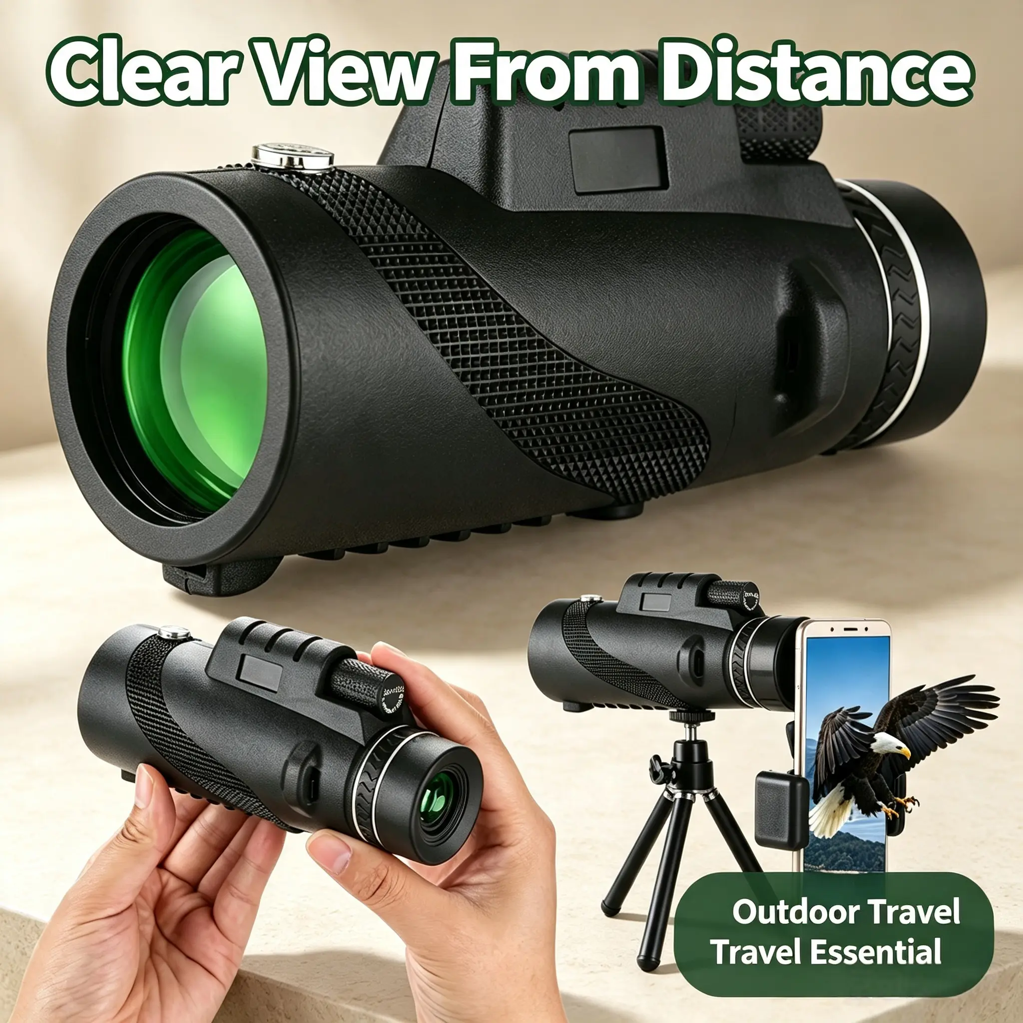 80x100 High Power Monocular Telescope, Sturdy Portable Outdoor Scope with Multi-Coated Lens, Includes Tripod and Smartphone Adapter for Travel, Outdoor Monocular Telescopes, Portable Travel Telescope