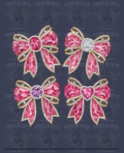 Valentine's Day - Rhinestone Pink and Gold Bows Set DTF Transfer