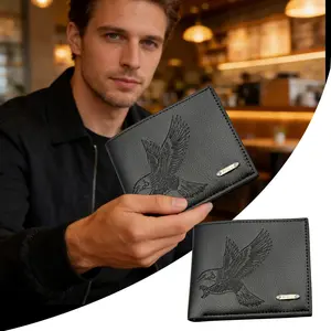 Men's Retro Eagle Embroidered Wallet, Multi Card Slot Business Wallet, Casual Fashion, Work and Daily Use Wallet, Durable Double Fold Wallet
