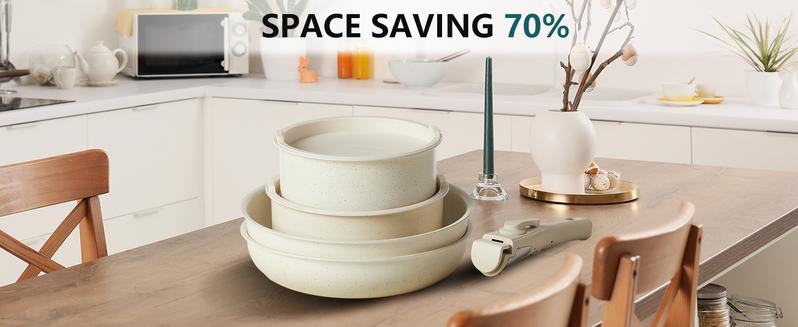 12 Pcs Pots and Pans Set Nonstick - Kitchen Cookware Set with Detachable Handle, Induction Cookware, Dishwasher Oven Safe