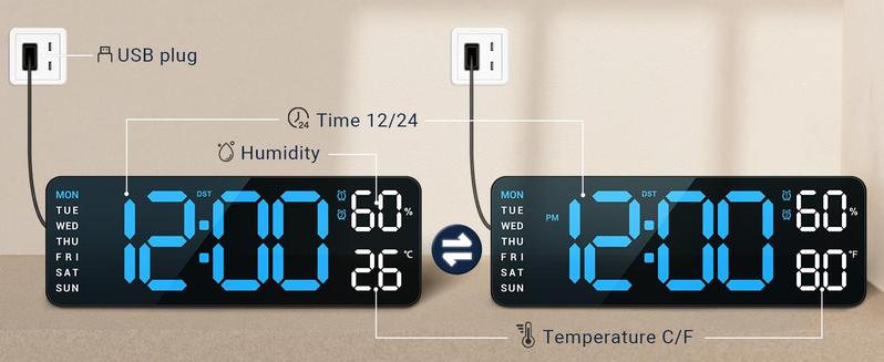 LED Digital Alarm Clock with Dual Alarm, Digital WallClock for Home Bedroom & Office, 10"Large Display12/24H Desk Clock with Temperature/Humidity/Week/Adjustable Dimmer, Minimalist Clock Lights Set, NewYear's Day Decorations, Valentine's Day Gifts