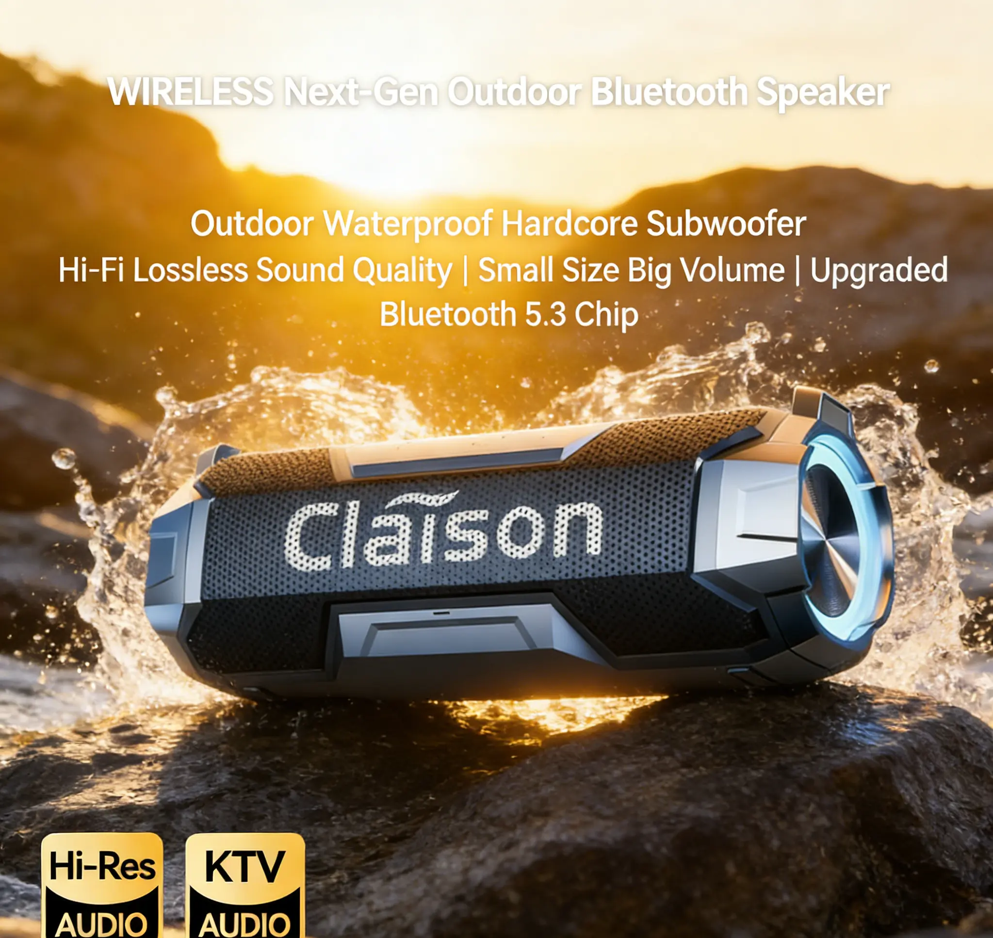 Claison Multifunctional Portable Wireless Bluetooth 5.3 Speaker - IPX6 Waterproof, 3600 mAh Batteries, RGB LED Light, Detachable Protective Net, Crisp Audio & Deep Bass, Compatible with Smartphone, Computers, Cool Tech Outdoor Gadgets for Camping, Gaming
