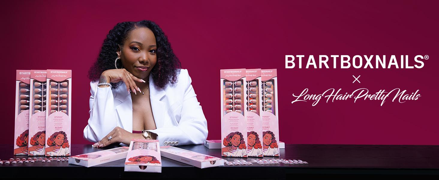 BTArtboxnails x LongHairPrettyNails press on nails Square Almond Oval and Stiletto press on nails with 5 desgins,32 pcs Each