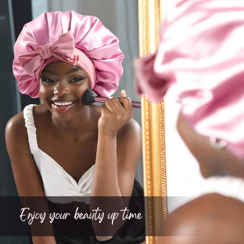 Satin Bonnets Night Sleeping Cap Large Elastic Wide Soft Band Colorful Silk Hat for Curly Hair Care Beauty Makeup for Women