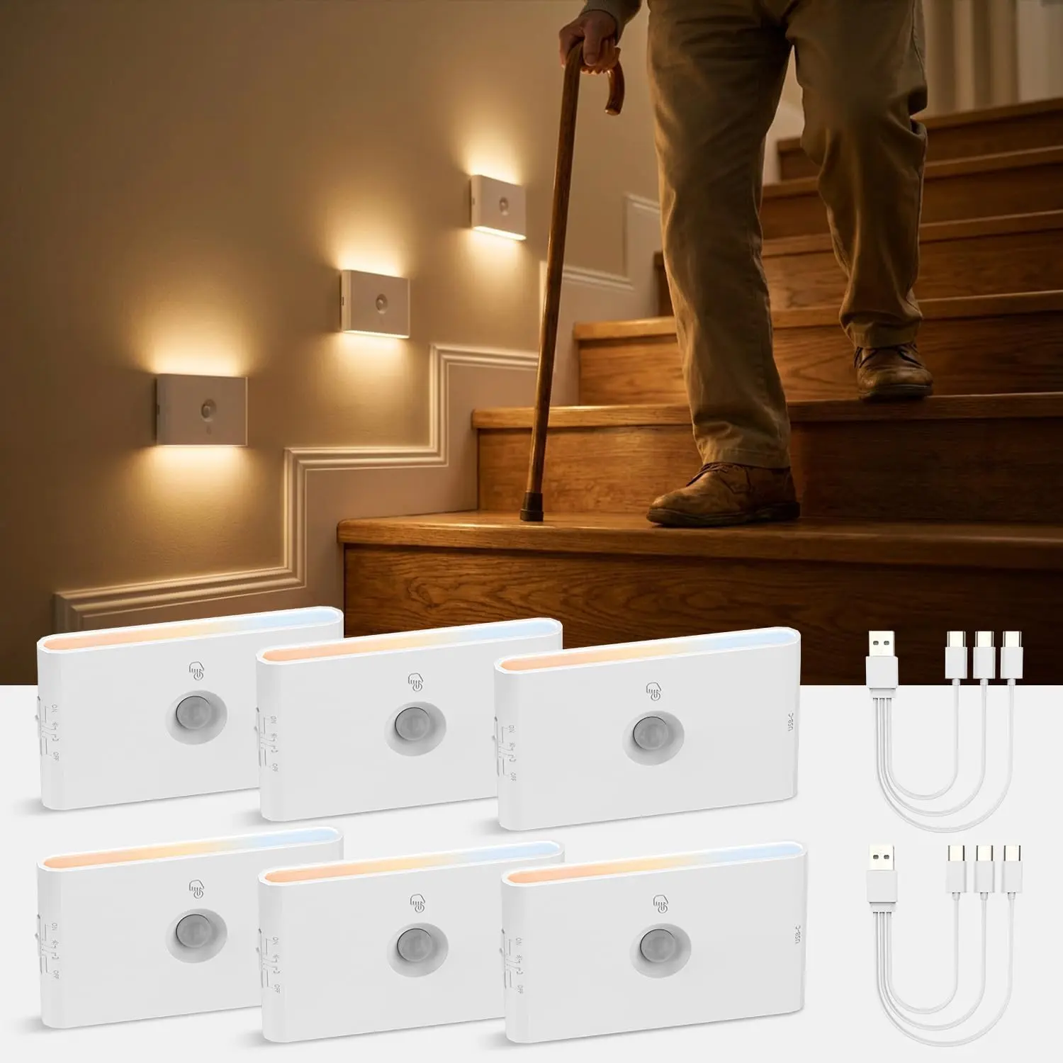 6 Pack Rechargeable Lights for Indoor, Motion Sensor LED Night Light, Portable Automatic Activated Wireless Lamp for Stair Hallway Closet Under Cabinet