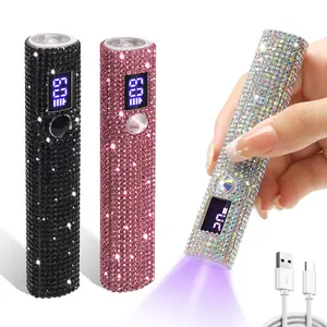 Handheld Wireless UV LED Nail Lamp with Rhinestones, Fast-Curing Gel Polish Nail Dryer with 20s/60s Timer, 5× Magnification, USB Rechargeable, Portable Mini Nail Light for Home, Travel & Salon Use, Compatible with Most Gel Polishes