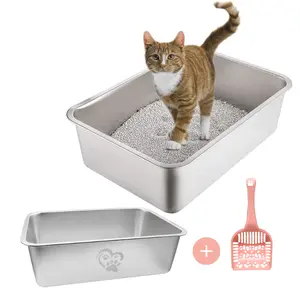 Stainless Steel Cat Litter Box Cat Toilet for Big Cats and Kittens, Splash-proof Non-stick Odorless, Latest Design