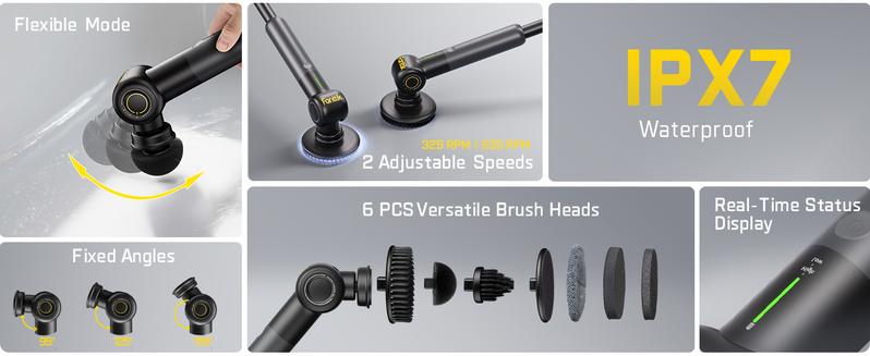 Fanttik G9 Pro Electric Scrubberbrush with VoltiPulse Motor Dual-Speed Control 6 Brush Heads Adjustable Angle IPX7 Waterproof Type-C Charging for Bathroom Tile Grout Cleaning Tools