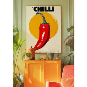 Chilli Poster, Aesthetic Wall Art, Red Wall Art, Trendy Wall Prints, Vintage Poster, Psychedelic Wall Art, Retro Poster, Kitchen Wall Decor