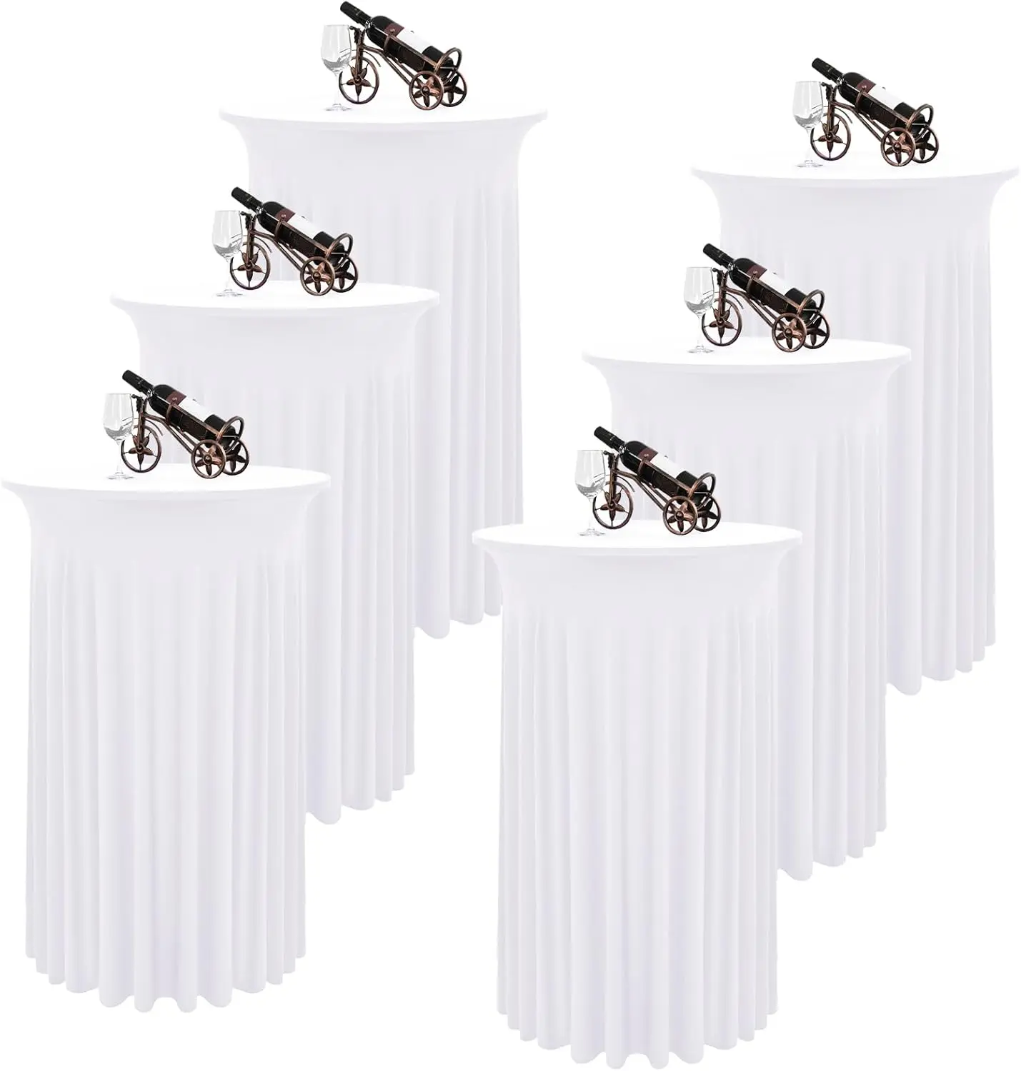 2/6 Packs Round Cocktail Table Skirt Spandex Stretch Cocktail Tablecloth with Wavy Drapes, Spandex Fitted High Top Table Covers for Wedding Bar Party Birthday Banquet Table Decorations Supplies Decorating