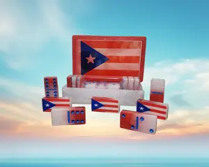 Resin Dominoes Set with Storage Box - Puerto Rico Flag
