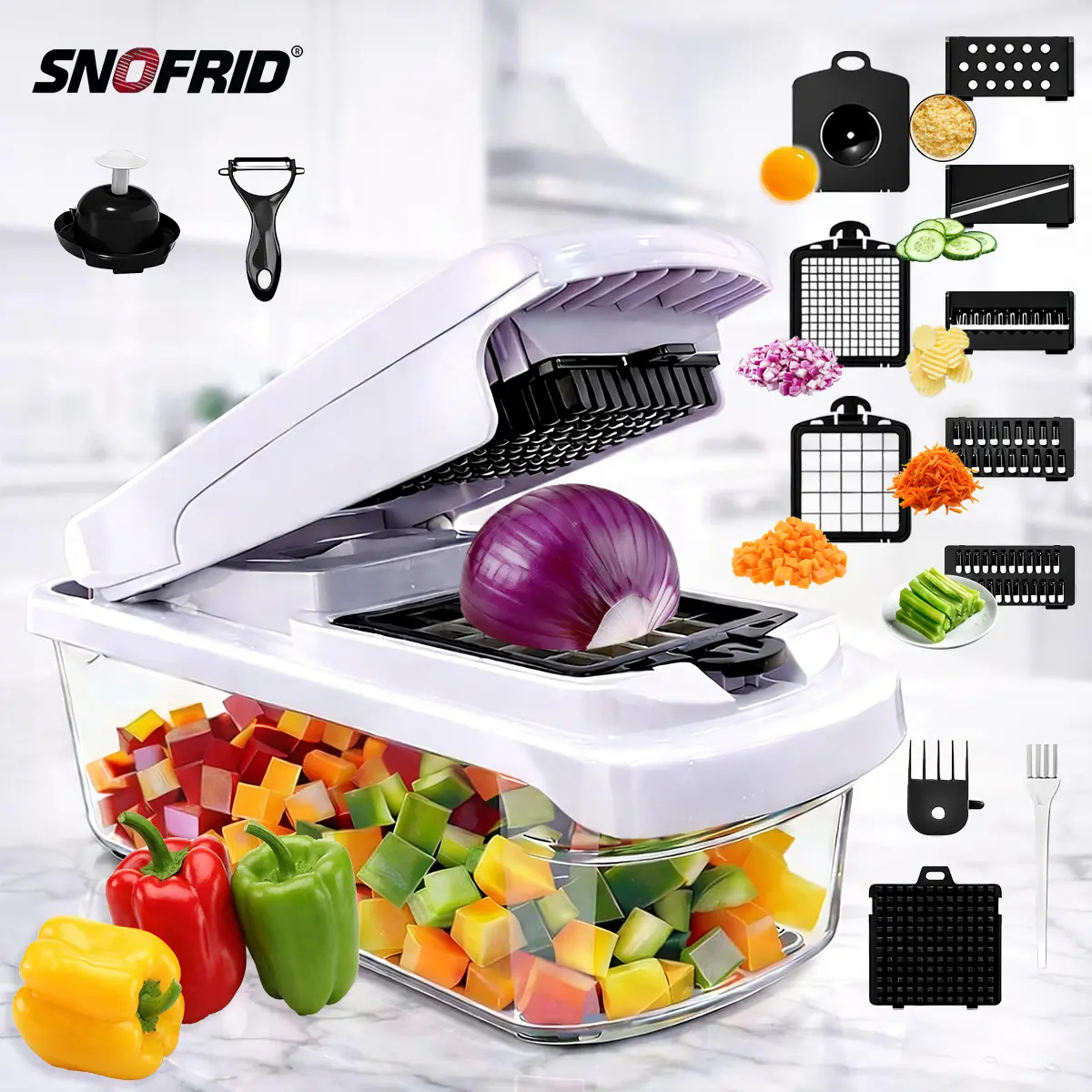 Snofrid 15-in-1 Multifunctional Vegetable Chopper with 8 Blades, Container & Professional Design – Kitchen Utensils, Tools and Gadgets for Salad, Potato, Carrot – Cool Mom Gadgets, Dealsforyoudays Flash Sale Home Items