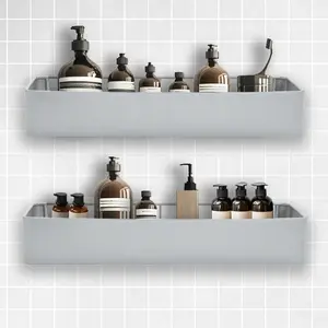 Premium Shower Caddy, Adhesive Bathroom Shower Organizer and Storage, No Drill Shower Shelves for Inside Shower, Rustproof Shower Storage Rack 2 Pack Silver