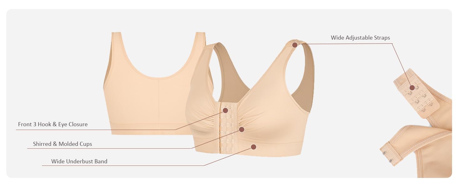 FeelinGirl Post Surgery Compression Bra for Women's Front Closure Bra with Adjustable Straps Wirefree Bra Soft Spandex Nylon Shapewear Tops Springtok SpringStatements FeelinGirl Post Surgery Compression Bra for Women's Front Closure Bra with Adjustable Straps Wirefree Bra Soft Spandex Nylon Shapewear Tops Springtok SpringStatements