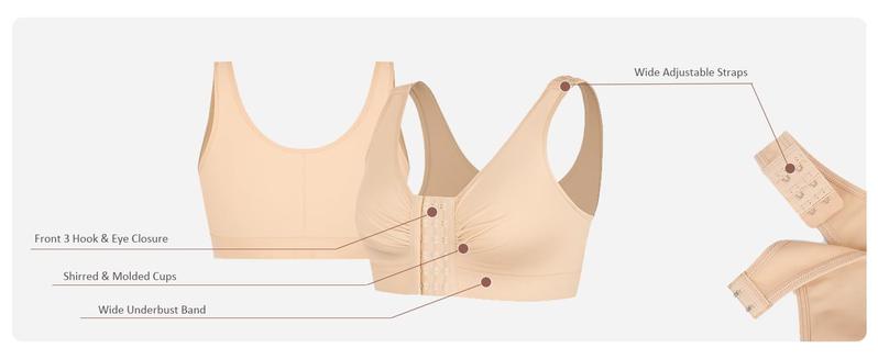 FeelinGirl Post Surgery Compression Bra for Women's Front Closure Bra with Adjustable Straps Wirefree Bra Soft Spandex Nylon Shapewear Tops Springtok