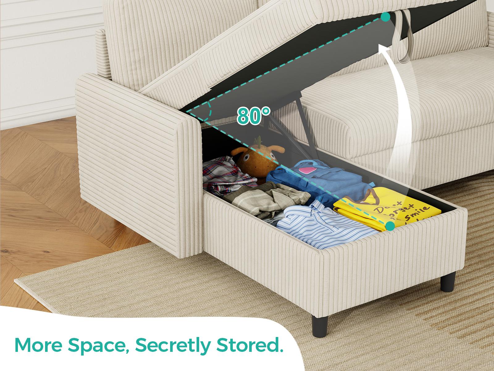 Walsunny Classic Convertible Sleeper Sofa, Pull Out Couch with Storage, 77" L-Shaped Sofa Bed with Storage Chaise Corduroy Fabric for Living Room, Apartment, Small Space