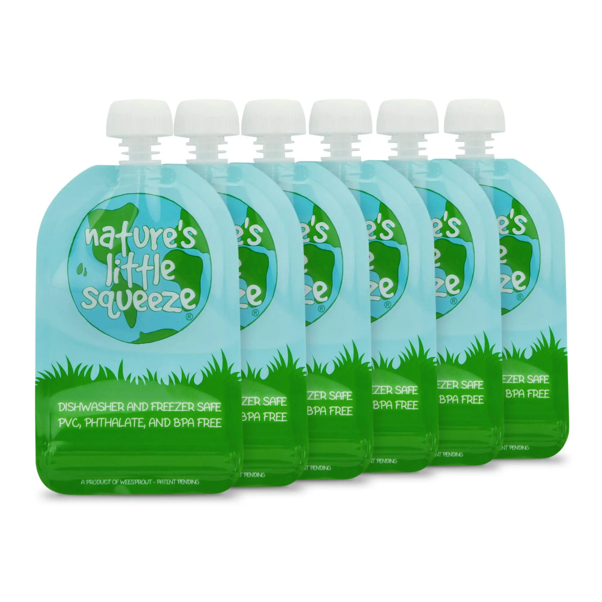 WeeSprout Double Zipper Reusable Food Pouches for Babies & Toddlers, 6-Pack