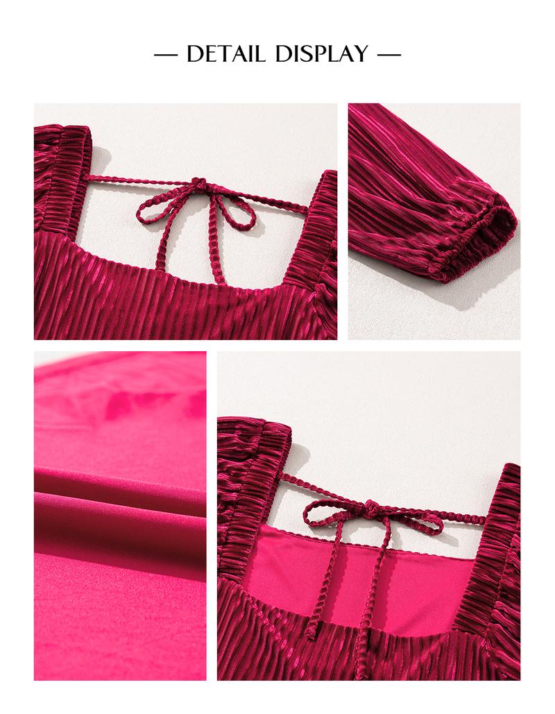 Asvivid Women's Tie Back Square Neck Velvet Babydoll Dress with Pockets for Spring Fall Fashion Long Sleeve Sweet Holiday Dresses Longsleeves Lady Womenswear Casual Wear