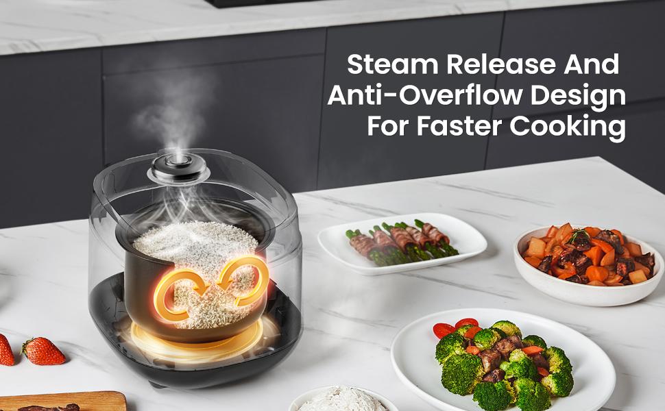 COMFEE' Compact Rice Cooker 8 Cups Cooked/4 Cups Uncooked, 9-in-1 Multi Cooker, Fast Rice Maker, Steam, Brown Rice, Grains, Fuzzy Logic Technology, Grey, Hoiday Haul, Gift