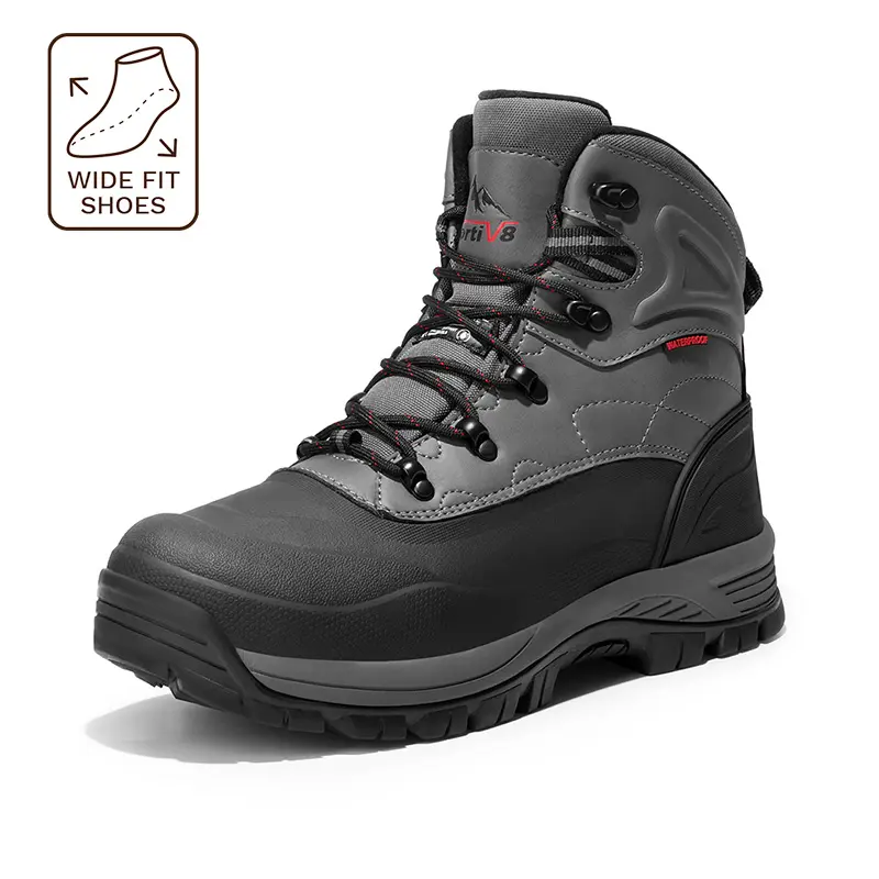 NORTIV 8 Men's Waterproof Winter Snow Boots with Warm Fur Trim, Insulated Leather Construction Shoes with Slip-Resistant Rubber Outsole tiktokshopbacktoschool