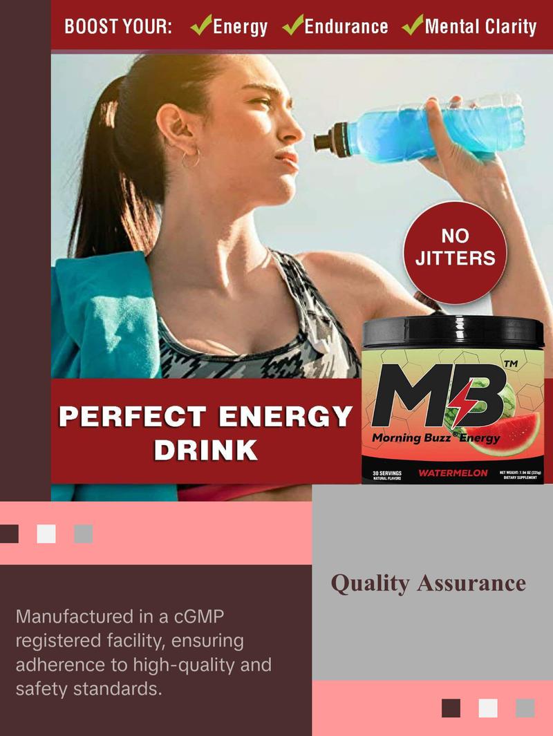 Morning Buzz Energy Powder Drink - Energy Boost Drink Mix - Sugar-Free Energy with Antioxidants - Morning Kickstart and Sports Nutrition Endurance Product - 30 Servings, Watermelon, 8 Ounces Morning Buzz Energy Powder Drink - Energy Boost Drink Mix - Sugar-Free Energy with Antioxidants - Morning Kickstart and Sports Nutrition Endurance Product - 30 Servings, Watermelon, 8 Ounces