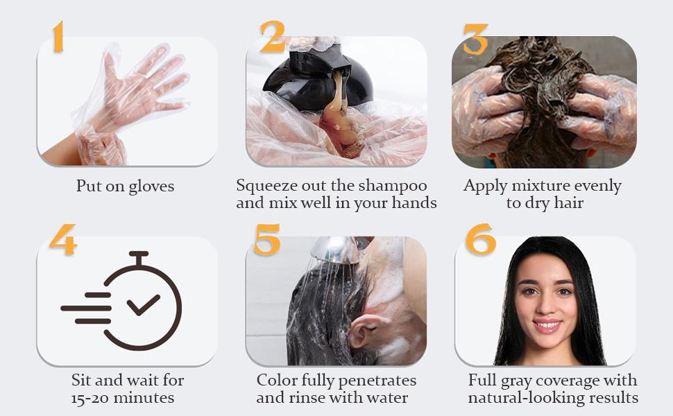 Golden Brown Argan Oil Hair Dye Shampoo 3-in-1, Instant Gray Coverage, Long-Lasting Natural Color for Women & Men, Champú Para Canas 16.9 Fl Oz